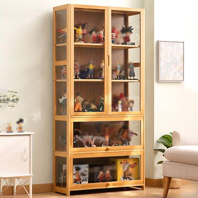 Curio Display Cabinet with Acrylic, Collectibles Toy Organizers Rack, Bamboo Storage Cabinet, Double Door Design for Convenient Storage, for Bedroom/living Room And Study ( Color : A , Size : 170*80*3