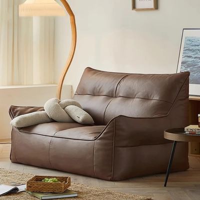 2-seat Bean Bag Chairs Top Faux Leather Bean Bag Sofa Cover No Filler Beanbag Couch Pouf Chaise Lounge Recliner Sac Frameless Furniture (Color : 2-seat-Brown, Size : Emtpty Cover)