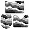 Abstract 3 Piece Bath Rugs Set Modern Geometric Ombre Black Gray Ocean Wave Stripe Bathroom Mats Absorbent Contour Soft Mat Toilet Lid Cover Bathroom Decor Set, 18"x30"+14"x18"+15"x18" view 3