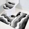 Abstract 3 Piece Bath Rugs Set Modern Geometric Ombre Black Gray Ocean Wave Stripe Bathroom Mats Absorbent Contour Soft Mat Toilet Lid Cover Bathroom Decor Set, 18"x30"+14"x18"+15"x18" view 4