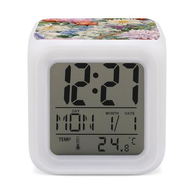 Flowers Floral Alarm Clock 7 Colors Digital Alarm Clock Multi-Function Clock for Home Bedroom Office