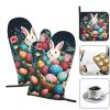 3 pcs Oven Mitts and Pot Holders Set High Heat Resistant Oven Glove and Hot Pads Washable Kitchen Oven Mittens Basket and Easter Eggs Non-Slip Potholder for Cooking Baking Grilling view 2