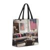 SSIMOO American Flag And Baseball Trendy Fashion Shopping Bags,Zippered Convenience Bag,Shopping Tote And Shoulder Bag view 2