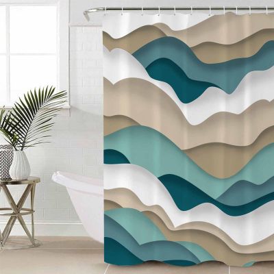 Abstract Shower Curtain for Bathroom 72" x 78", Modern Geometric Ombre Turquoise Brown Ocean Wave Stripe Shower Curtain with Hooks Polyester Waterproof Home Bathtub Decor