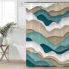 Abstract Shower Curtain for Bathroom 72" x 78", Modern Geometric Ombre Turquoise Brown Ocean Wave Stripe Shower Curtain with Hooks Polyester Waterproof Home Bathtub Decor view 1