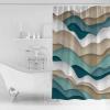 Abstract Shower Curtain for Bathroom 72" x 78", Modern Geometric Ombre Turquoise Brown Ocean Wave Stripe Shower Curtain with Hooks Polyester Waterproof Home Bathtub Decor view 2