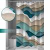 Abstract Shower Curtain for Bathroom 72" x 78", Modern Geometric Ombre Turquoise Brown Ocean Wave Stripe Shower Curtain with Hooks Polyester Waterproof Home Bathtub Decor view 3