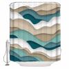 Abstract Shower Curtain for Bathroom 72" x 78", Modern Geometric Ombre Turquoise Brown Ocean Wave Stripe Shower Curtain with Hooks Polyester Waterproof Home Bathtub Decor view 4