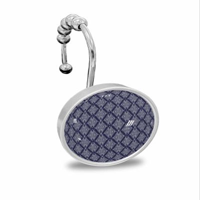 Abstract Flower 12PCS Shower Curtain Hooks Rings, Vintage Geometric Art Modern Navy Blue Decorative Shower Curtain Hooks for Bathroom Stainless Steel Rustproof Shower Curtain Rings