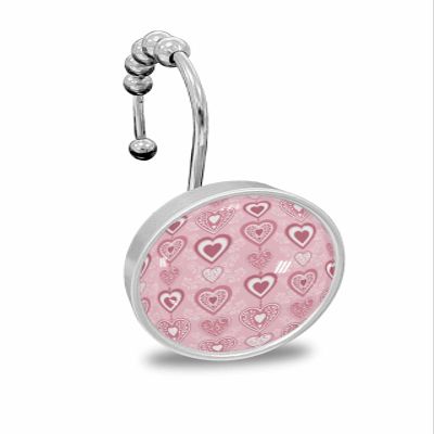 Valentine's Day 12PCS Shower Curtain Hooks Rings, Romantic Pink Love Heart Leaves Decorative Shower Curtain Hooks for Bathroom Stainless Steel Rustproof Shower Curtain Rings