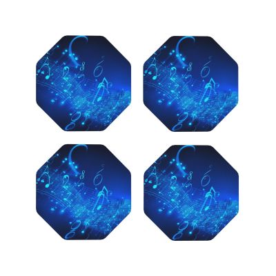 4Pcs Drink Coasters for Drinks Tabletop Protection, Blue Musical Notes Leather Coaster for Kinds of Cups, Absorbent Cup Coaster for Coffee Table Home Decor 4" Cup Mat Pad
