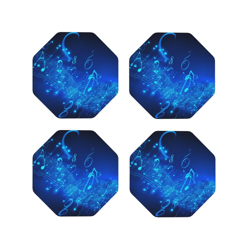 4Pcs Drink Coasters for Drinks Tabletop Protection, Blue Musical Notes Leather Coaster for Kinds of Cups, Absorbent Cup Coaster for Coffee Table Home Decor 4" Cup Mat Pad
