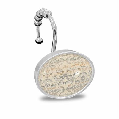 Medieval Vintage Line 12PCS Shower Curtain Hooks Rings, Boho Style Yellow Flower Texture Decorative Shower Curtain Hooks for Bathroom Stainless Steel Rustproof Shower Curtain Rings