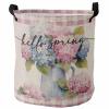 Laundry Basket Retro Blue Pink Hydrangea Floral,Waterproof Collapsible Clothes Hamper Watercolor Flower Buffalo Plaid Linen,Large Storage Bag for Bedroom Bathroom view 1
