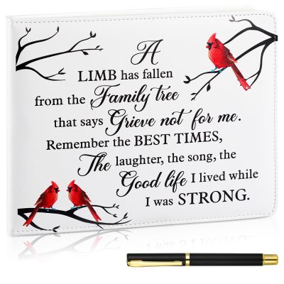 Patelai Funeral Guest Book with Pen Memorial Service Celebration of Life Sign in Book for Funeral Leather Cardinal in Loving Memorial Gift, 112 Pages(Cardinal)