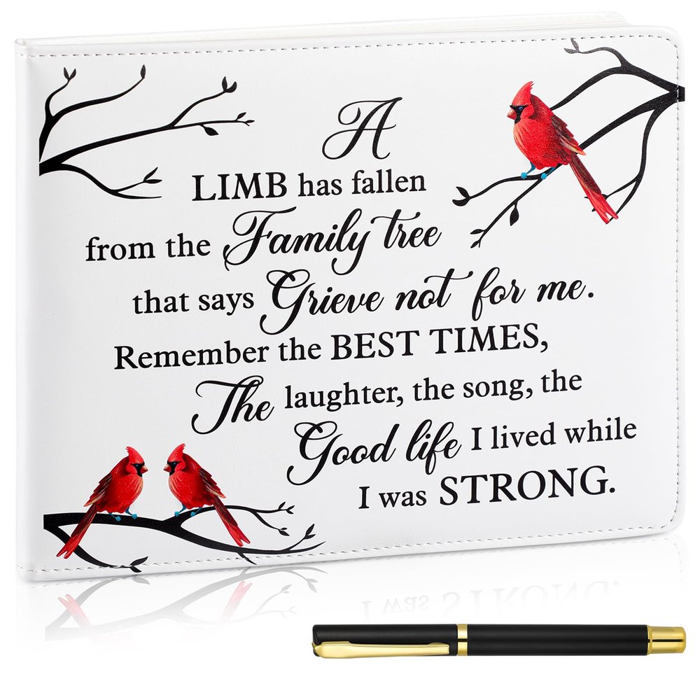 Patelai Funeral Guest Book with Pen Memorial Service Celebration of Life Sign in Book for Funeral Leather Cardinal in Loving Memorial Gift, 112 Pages(Cardinal)