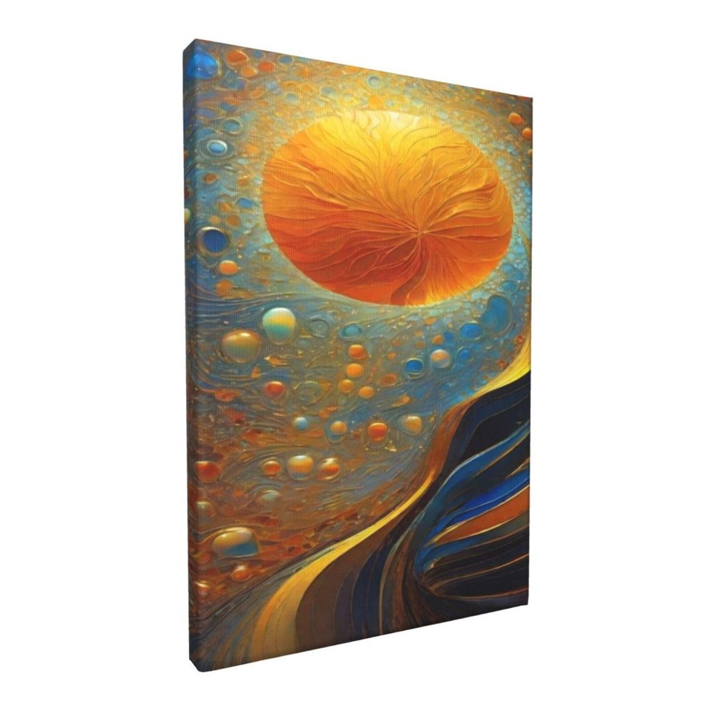 Abstract Art Sun with Waves Water Beads Canvas Poster Wall Art Decor for living room, bedroom, office, bathroom, dining room, home decor.(Framed16*24in)