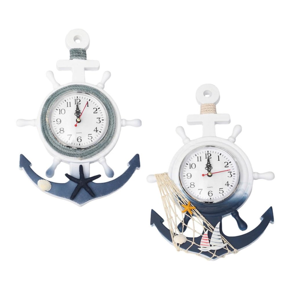Holibanna Mediterranean Decor Wall Clock Large Outdoor Waterproof Nautical Decor Anchor Shape Wooden Hanging Clock No Ticking