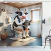 Ambesonne Funny Shower Curtain, Huge Cow Sitting on a Toilet with a Newspaper Whimsical Bathroom Scene, Cloth Fabric Bathroom Decor Set with Hooks, 69" W x 75" L, Pale Brown Grey Coconut view 3
