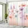 Ambesonne Floral Shower Curtain, Dreamy Silhouettes of Fantasy Woods Gentle Poppy Flowers and Lavenders, Cloth Fabric Bathroom Decor Set with Hooks, 69" W x 75" L, Coral Lilac Mint Green view 2