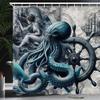 Ambesonne Blue Shower Curtain, Nautical Concept Gothic Marine Fantasy Sailors Nightmare Kraken Siren, Cloth Fabric Bathroom Decor Set with Hooks, 69" W x 70" L, Dark Blue Grey and Ivory view 1