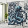 Ambesonne Blue Shower Curtain, Nautical Concept Gothic Marine Fantasy Sailors Nightmare Kraken Siren, Cloth Fabric Bathroom Decor Set with Hooks, 69" W x 70" L, Dark Blue Grey and Ivory view 2