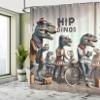 Ambesonne Funny Shower Curtain, Humorous Hipster Dinosaurs at The Coffee Shop Contemporary Art Style, Cloth Fabric Bathroom Decor Set with Hooks, 69" W x 84" L, Sepia Teal and Pale Rust view 2