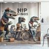 Ambesonne Funny Shower Curtain, Humorous Hipster Dinosaurs at The Coffee Shop Contemporary Art Style, Cloth Fabric Bathroom Decor Set with Hooks, 69" W x 84" L, Sepia Teal and Pale Rust view 3