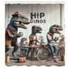 Ambesonne Funny Shower Curtain, Humorous Hipster Dinosaurs at The Coffee Shop Contemporary Art Style, Cloth Fabric Bathroom Decor Set with Hooks, 69" W x 84" L, Sepia Teal and Pale Rust view 4
