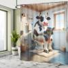 Ambesonne Funny Shower Curtain, Huge Cow Sitting on a Toilet with a Newspaper Whimsical Bathroom Scene, Cloth Fabric Bathroom Decor Set with Hooks, 69" W x 84" L, Pale Brown Grey Coconut view 2