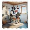 Ambesonne Funny Shower Curtain, Huge Cow Sitting on a Toilet with a Newspaper Whimsical Bathroom Scene, Cloth Fabric Bathroom Decor Set with Hooks, 69" W x 84" L, Pale Brown Grey Coconut view 4