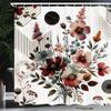 Ambesonne Floral Shower Curtain, Mid Century Modern Rounds Chevrons and Stripes Ornate Leafy Wildflowers, Cloth Fabric Bathroom Decor Set with Hooks, 69" W x 84" L, Maroon Dark Sea Green view 1