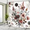 Ambesonne Floral Shower Curtain, Mid Century Modern Rounds Chevrons and Stripes Ornate Leafy Wildflowers, Cloth Fabric Bathroom Decor Set with Hooks, 69" W x 84" L, Maroon Dark Sea Green view 2