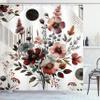 Ambesonne Floral Shower Curtain, Mid Century Modern Rounds Chevrons and Stripes Ornate Leafy Wildflowers, Cloth Fabric Bathroom Decor Set with Hooks, 69" W x 84" L, Maroon Dark Sea Green view 3