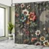 Ambesonne Floral Shower Curtain, Futurist Geometry Art Triangle Square Ornate Flowery Bouquet Pattern, Cloth Fabric Bathroom Decor Set with Hooks, 69" W x 75" L, Grey Laurel Green Redwood view 2