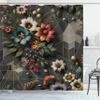Ambesonne Floral Shower Curtain, Futurist Geometry Art Triangle Square Ornate Flowery Bouquet Pattern, Cloth Fabric Bathroom Decor Set with Hooks, 69" W x 75" L, Grey Laurel Green Redwood view 3