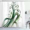Ambesonne Green Shower Curtain, Modern Abstract Design Curlicue Leaves and Dreamy Stripes with Jungle Tones, Cloth Fabric Bathroom Decor Set with Hooks, 69" W x 84" L, White Emerald Teal view 3