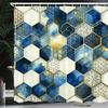 Ambesonne Blue Shower Curtain, Honeycomb Mesh Motif with Watercolor and Geometric Details Hexagon Grid, Cloth Fabric Bathroom Decor Set with Hooks, 69" W x 70" L, Dark Turquoise and Camel view 1