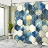 Ambesonne Blue Shower Curtain, Honeycomb Mesh Motif with Watercolor and Geometric Details Hexagon Grid, Cloth Fabric Bathroom Decor Set with Hooks, 69" W x 70" L, Dark Turquoise and Camel view 2