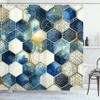 Ambesonne Blue Shower Curtain, Honeycomb Mesh Motif with Watercolor and Geometric Details Hexagon Grid, Cloth Fabric Bathroom Decor Set with Hooks, 69" W x 70" L, Dark Turquoise and Camel view 3