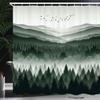 Ambesonne Green Shower Curtain, Modern Print of Woods Scenery Featuring Scandi Mountain Wilderness and Birds, Cloth Fabric Bathroom Decor Set with Hooks, 69" W x 70" L, Emerald Off White view 1