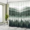 Ambesonne Green Shower Curtain, Modern Print of Woods Scenery Featuring Scandi Mountain Wilderness and Birds, Cloth Fabric Bathroom Decor Set with Hooks, 69" W x 70" L, Emerald Off White view 2