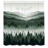 Ambesonne Green Shower Curtain, Modern Print of Woods Scenery Featuring Scandi Mountain Wilderness and Birds, Cloth Fabric Bathroom Decor Set with Hooks, 69" W x 70" L, Emerald Off White view 4