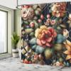 Ambesonne Floral Shower Curtain, Leafy Atmosphere Garden Scene with Blooming Roses and Futurist Lines, Cloth Fabric Bathroom Decor Set with Hooks, 69" W x 75" L, Khaki Coral Olive Green view 2