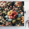 Ambesonne Floral Shower Curtain, Leafy Atmosphere Garden Scene with Blooming Roses and Futurist Lines, Cloth Fabric Bathroom Decor Set with Hooks, 69" W x 75" L, Khaki Coral Olive Green view 3