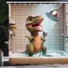 Ambesonne Funny Shower Curtain, Whimsical Scene of Dino Character Taking a Shower and Singing with a Mic, Cloth Fabric Bathroom Decor Set with Hooks, 69" W x 84" L, Olive Green Dark Tan view 1