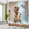Ambesonne Funny Shower Curtain, Whimsical Scene of Dino Character Taking a Shower and Singing with a Mic, Cloth Fabric Bathroom Decor Set with Hooks, 69" W x 84" L, Olive Green Dark Tan view 2