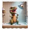 Ambesonne Funny Shower Curtain, Whimsical Scene of Dino Character Taking a Shower and Singing with a Mic, Cloth Fabric Bathroom Decor Set with Hooks, 69" W x 84" L, Olive Green Dark Tan view 4
