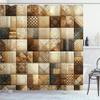 Ambesonne Brown Shower Curtain, Patchwork Inspired Cubes in Bohemian Concept Block Squares Ethnic Feels, Cloth Fabric Bathroom Decor Set with Hooks, 69" W x 75" L, Dark Cocoa Warm Taupe view 3