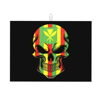 Kanaka Maoli Native Hawaiian Flag Skull Drying Mat 18x24 inche Kitchen Microfiber Dish Drying Mat
